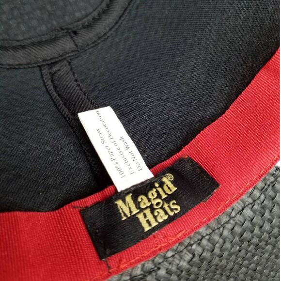 MAGID HATS Pleated Paper Fedora Straw Black Hat Band Seam Detail Size 8 1/2 - Picture 4 of 4